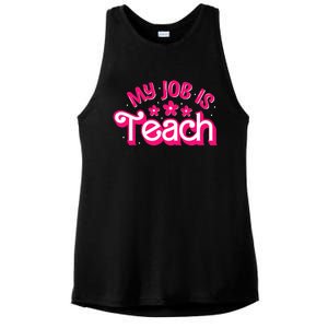 My Job Is Teach Funny Pink Retro Teacher Life Ladies PosiCharge Tri-Blend Wicking Tank