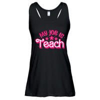 My Job Is Teach Funny Pink Retro Teacher Life Ladies Essential Flowy Tank