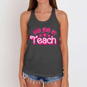 My Job Is Teach Funny Pink Retro Teacher Life Women's Knotted Racerback Tank