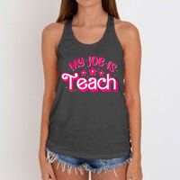 My Job Is Teach Funny Pink Retro Teacher Life Women's Knotted Racerback Tank