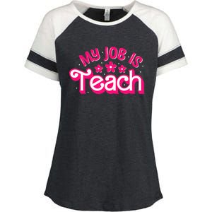 My Job Is Teach Funny Pink Retro Teacher Life Enza Ladies Jersey Colorblock Tee