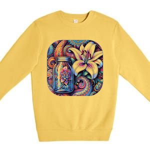 Magic Jar Lily Flower Paisley Garden Premium Premium Crewneck Sweatshirt