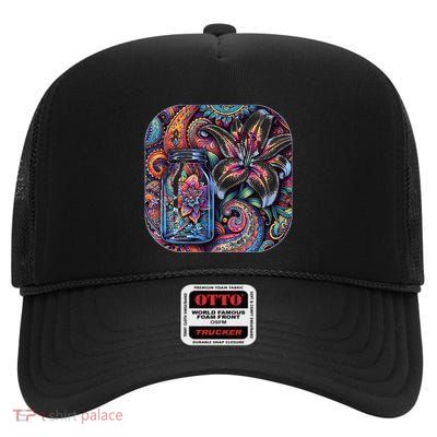 Magic Jar Lily Flower Paisley Garden Premium High Crown Mesh Back Trucker Hat