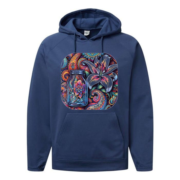 Magic Jar Lily Flower Paisley Garden Premium Performance Fleece Hoodie