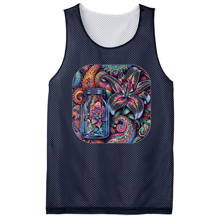 Magic Jar Lily Flower Paisley Garden Premium Mesh Reversible Basketball Jersey Tank