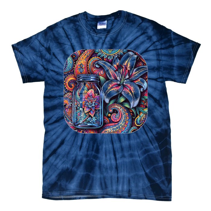 Magic Jar Lily Flower Paisley Garden Premium Tie-Dye T-Shirt