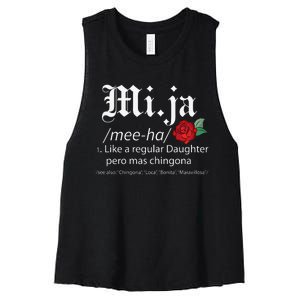 Mi Ja Mee Ha Like A Regular Daughter Per Mas Chingona Women's Racerback Cropped Tank