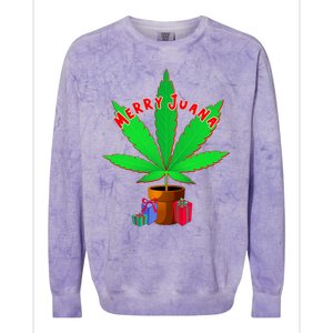 Merry Juana Marijuana Weed Mj Cannabis Christmas Tree Colorblast Crewneck Sweatshirt