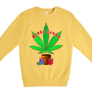 Merry Juana Marijuana Weed Mj Cannabis Christmas Tree Premium Crewneck Sweatshirt