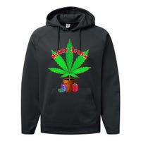 Merry Juana Marijuana Weed Mj Cannabis Christmas Tree Performance Fleece Hoodie