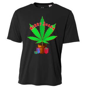 Merry Juana Marijuana Weed Mj Cannabis Christmas Tree Cooling Performance Crew T-Shirt