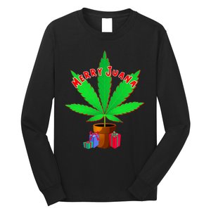 Merry Juana Marijuana Weed Mj Cannabis Christmas Tree Long Sleeve Shirt