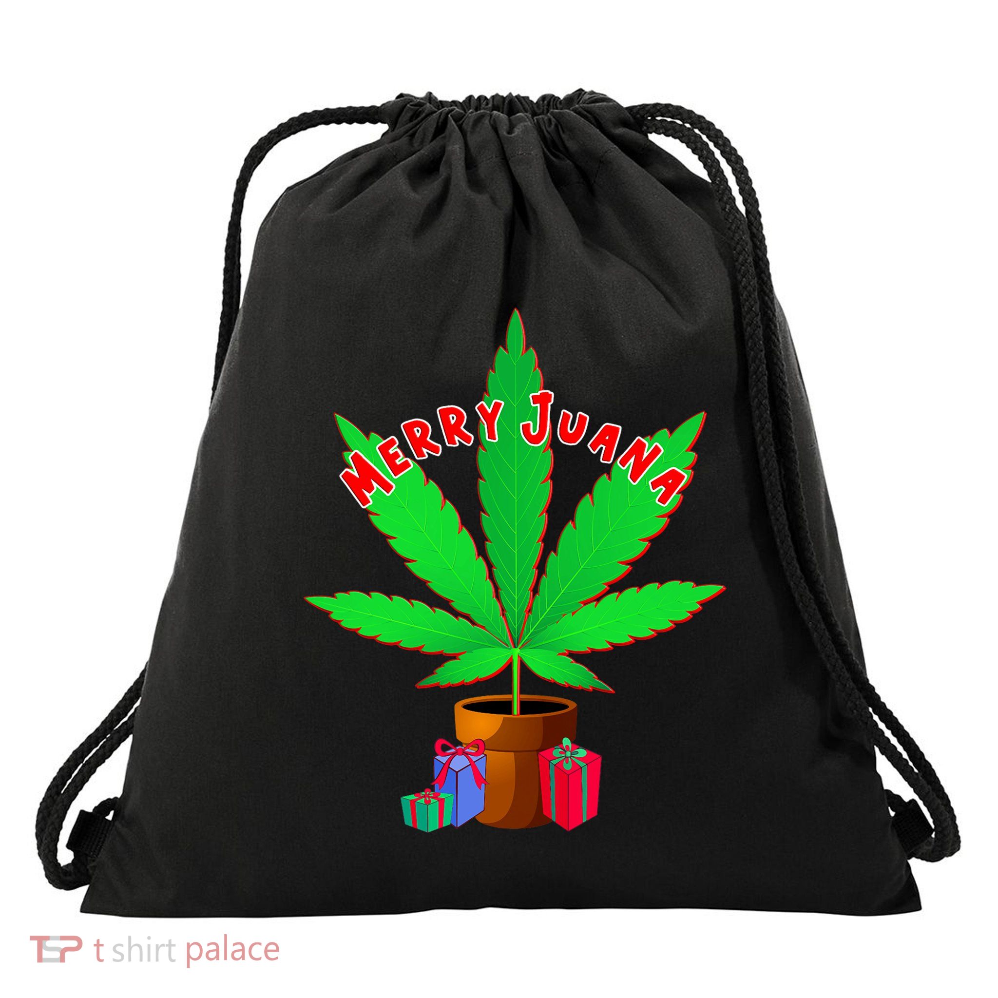 Merry Juana Marijuana Weed Mj Cannabis Christmas Tree Drawstring Bag