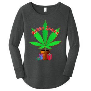 Merry Juana Marijuana Weed Mj Cannabis Christmas Tree Women's Perfect Tri Tunic Long Sleeve Shirt