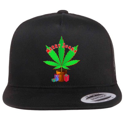 Merry Juana Marijuana Weed Mj Cannabis Christmas Tree Flatbill Hat