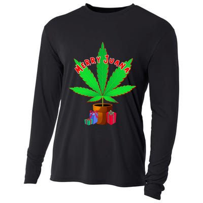 Merry Juana Marijuana Weed Mj Cannabis Christmas Tree Cooling Performance Long Sleeve Crew