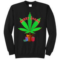 Merry Juana Marijuana Weed Mj Cannabis Christmas Tree Tall Sweatshirt