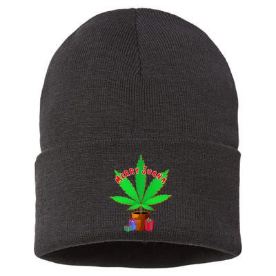 Merry Juana Marijuana Weed Mj Cannabis Christmas Tree Sustainable Knit Beanie