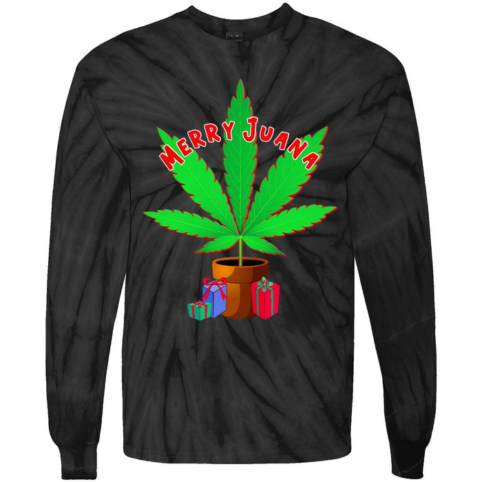 Merry Juana Marijuana Weed Mj Cannabis Christmas Tree Tie-Dye Long Sleeve Shirt