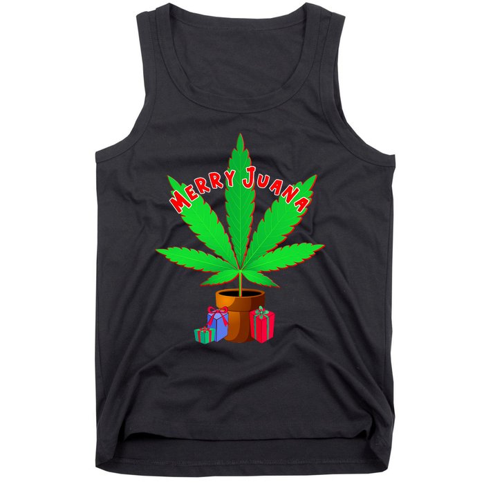 Merry Juana Marijuana Weed Mj Cannabis Christmas Tree Tank Top