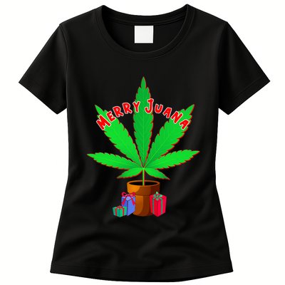 Merry Juana Marijuana Weed Mj Cannabis Christmas Tree Womens T-Shirt