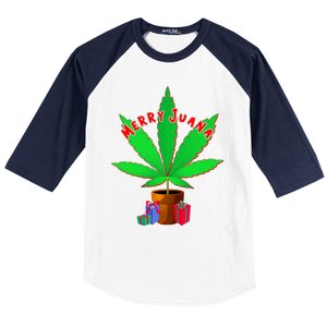 Merry Juana Marijuana Weed Mj Cannabis Christmas Tree Baseball Sleeve Shirt