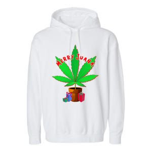 Merry Juana Marijuana Weed Mj Cannabis Christmas Tree Garment-Dyed Fleece Hoodie