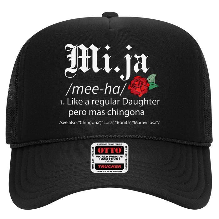 Mi Ja Mee Ha Like A Regular Daughter Per Mas Chingona High Crown Mesh Back Trucker Hat