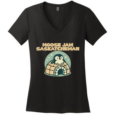 Moose Jaw Saskatchewan Canada Cute Penguin Women's V-Neck T-Shirt