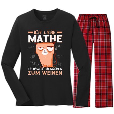 Maths jokes teacher mathematics student cat I love maths Women's Long Sleeve Flannel Pajama Set 