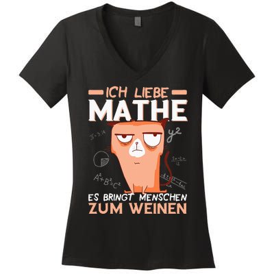 Maths jokes teacher mathematics student cat I love maths Women's V-Neck T-Shirt