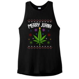 Merry Juana Ugly Christmas 420 Cannabis Marijuana Leaf Weed Ladies PosiCharge Tri-Blend Wicking Tank