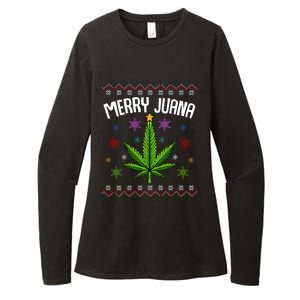 Merry Juana Ugly Christmas 420 Cannabis Marijuana Leaf Weed Womens CVC Long Sleeve Shirt