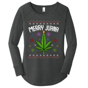 Merry Juana Ugly Christmas 420 Cannabis Marijuana Leaf Weed Women's Perfect Tri Tunic Long Sleeve Shirt