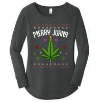 Merry Juana Ugly Christmas 420 Cannabis Marijuana Leaf Weed Women's Perfect Tri Tunic Long Sleeve Shirt