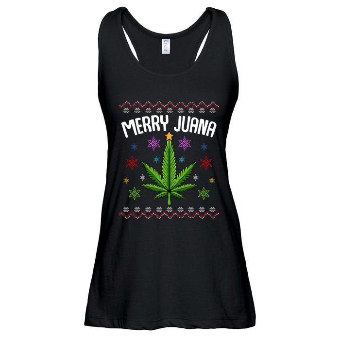 Merry Juana Ugly Christmas 420 Cannabis Marijuana Leaf Weed Ladies Essential Flowy Tank