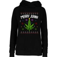 Merry Juana Ugly Christmas 420 Cannabis Marijuana Leaf Weed Womens Funnel Neck Pullover Hood