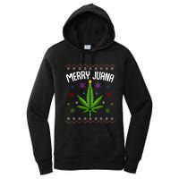 Merry Juana Ugly Christmas 420 Cannabis Marijuana Leaf Weed Women's Pullover Hoodie