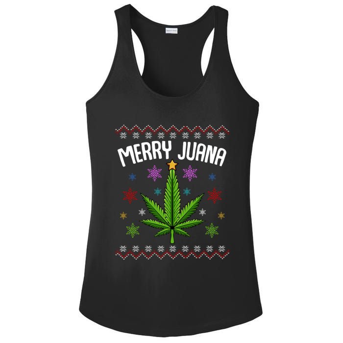 Merry Juana Ugly Christmas 420 Cannabis Marijuana Leaf Weed Ladies PosiCharge Competitor Racerback Tank