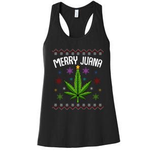 Merry Juana Ugly Christmas 420 Cannabis Marijuana Leaf Weed Women's Racerback Tank