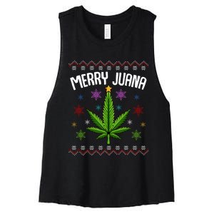 Merry Juana Ugly Christmas 420 Cannabis Marijuana Leaf Weed Women's Racerback Cropped Tank