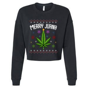 Merry Juana Ugly Christmas 420 Cannabis Marijuana Leaf Weed Cropped Pullover Crew