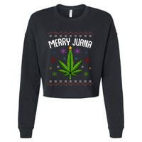 Merry Juana Ugly Christmas 420 Cannabis Marijuana Leaf Weed Cropped Pullover Crew