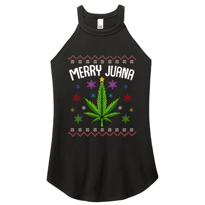 Merry Juana Ugly Christmas 420 Cannabis Marijuana Leaf Weed Women's Perfect Tri Rocker Tank