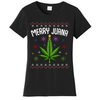 Merry Juana Ugly Christmas 420 Cannabis Marijuana Leaf Weed Women's T-Shirt