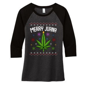 Merry Juana Ugly Christmas 420 Cannabis Marijuana Leaf Weed Women's Tri-Blend 3/4-Sleeve Raglan Shirt