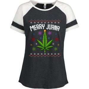 Merry Juana Ugly Christmas 420 Cannabis Marijuana Leaf Weed Enza Ladies Jersey Colorblock Tee