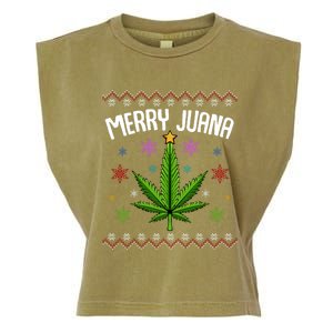 Merry Juana Ugly Christmas 420 Cannabis Marijuana Leaf Weed Garment-Dyed Women's Muscle Tee