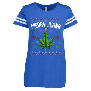 Merry Juana Ugly Christmas 420 Cannabis Marijuana Leaf Weed Enza Ladies Jersey Football T-Shirt