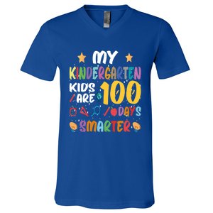 My Kindergarten Are 100 Days Smarter Kinder Teacher Gift V-Neck T-Shirt